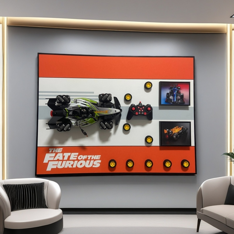 3D RC Car Wall Art - Fast & Furious Inspired | Detachable Remote Control Race Car | 60x90cm Racing Decor