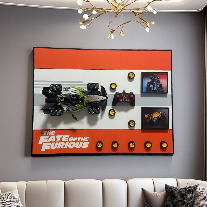 3D RC Car Wall Art - Fast & Furious Inspired | Detachable Remote Control Race Car | 60x90cm Racing Decor