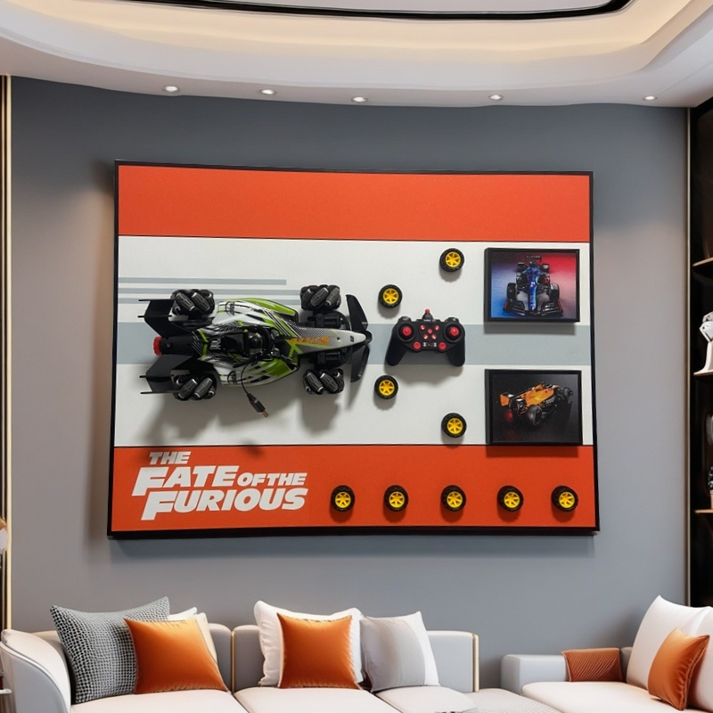 3D RC Car Wall Art - Fast & Furious Inspired | Detachable Remote Control Race Car | 60x90cm Racing Decor