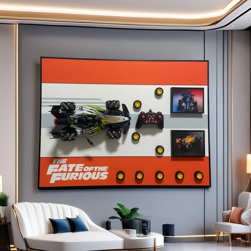 3D RC Car Wall Art - Fast & Furious Inspired | Detachable Remote Control Race Car | 60x90cm Racing Decor